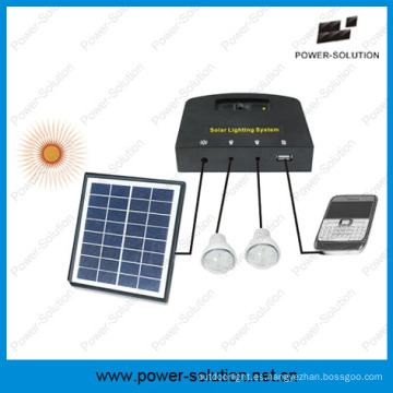 Sistema solar con 2 bombillas y cargador de teléfono móvil y panel solar de 4W y bombilla solar de 2W para interior